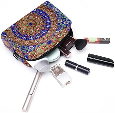 Bolsa de maquiagem tbouobt bolsa de bolsa cosmética bolsa bolsa com zíper, indiano mandala azul floral étnico