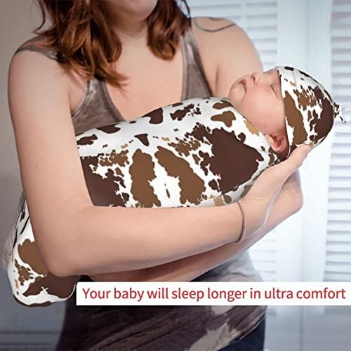 Brown Cow Print Baby Coisas recém -nascidas Baby Swaddle Bobet Baby Recebendo cobertor macio de bebê de bebê de bebê