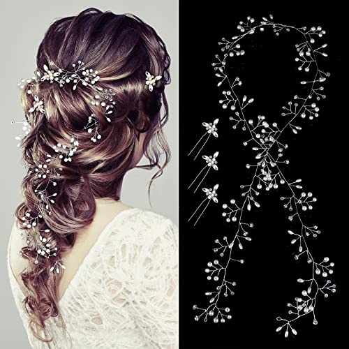 Acessórios para cabelos de cabelo de cristal de casamento de noiva Acessórios de cabelo pérolas longas e cristal
