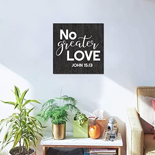 Tollyee Wooden Impresso Sinal com Dizer nenhum Greater Love Love Quote Farmhouse Sign rústico sinal de madeira de madeira angustiada inspirada para lavanderia armários de banheiro decoração de 8x8 polegadas