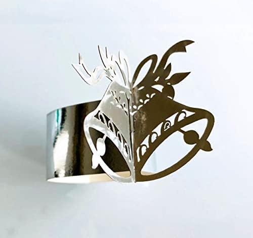 100 PCS Premium Napkin Rings Laser Cut Foil Paper Holder Jingle Bell Shape para Decoração de mesa de jantar para festas de casamento,