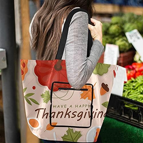 Feliz Ação de Graças Folhas de Bolsa de ombro dobrável Bolsa de supermercado Reutil