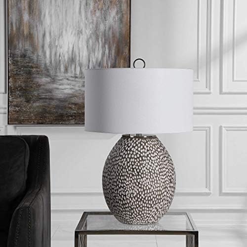 Minha casa chique luxuosa luminária de mesa de cerâmica grande redonda em cinza branco estalado manchado moderno