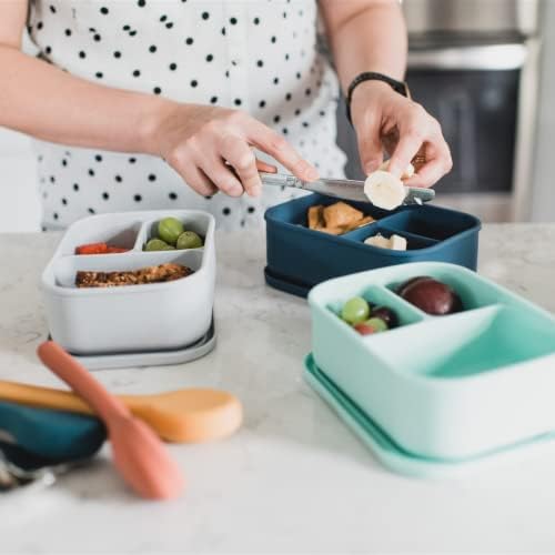 Dreamroo reutilizável 3 Compartimento Silicone Bento Box Lunch Recier para adultos e crianças - microondas, lava -louças e freezer seguro - perfeito para trabalho, escola, piqueniques e refeições on -the -go
