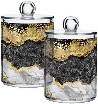 Recipientes de banheiro de cotonete de folhas de ouro de mármore garotos de banheiro frascos com tampas conjuntos de algodão Ball