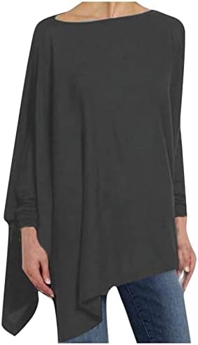 Tamas de camiseta de linho de algodão feminino, moderna blusa casual de grande tamanho, robustez de túnica de pescoço de túnica longa de mangas compridas