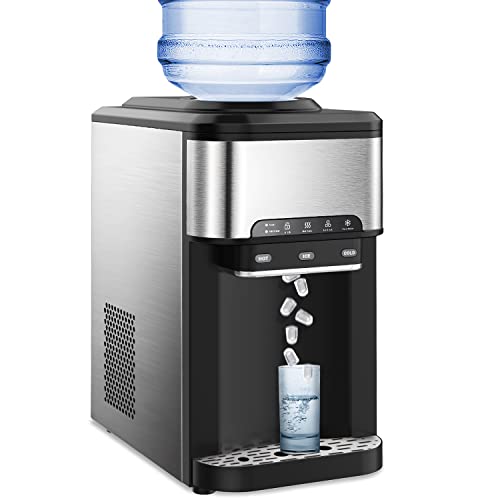 Distribuidor de refrigerador de água Cowsar com fabricante de gelo embutida, bancada de dispensador de água para garrafa de 3-5 galões, 3 configurações de temperatura-água quente, fria e ambiente