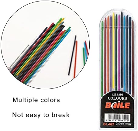Quanxilxu 24 PCs 2,0 mm Lápis mecânicos, cor e recargas pretas, leads coloridos apagáveis ​​para professores, desenho de desenho, redação,
