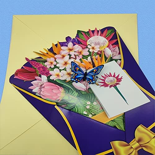 Cartões pop-up, cartões de flores em 3D de papel com 6 borboletas 3D, contém cartão de anotações em branco e envelope