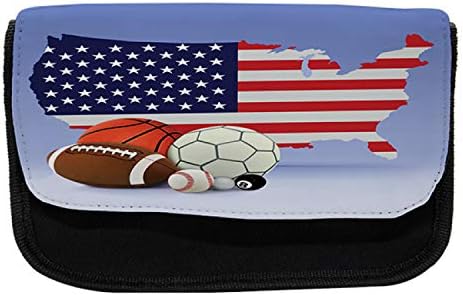 Caixa Lunarable Americana Lápis, Mapa Esportes Tema Bolas, Saco de Lápis de Caneta de Fabric com zíper duplo, 8,5 x 5,5, Purple