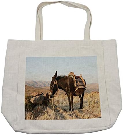 Bolsa de compras de burro de Ambesonne, burro grego nas montanhas da ilha de Lesvos, na imagem digital do Mar Mediterrâneo,