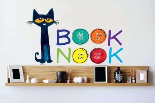 Pete the Cat Book Nook Decalque - Reading de canto de canto Adesivo de parede | Decalques de vinil groovy para biblioteca, berçário,
