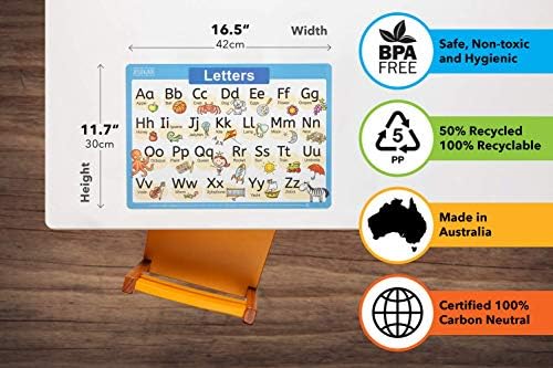 Jessie & Jade Placemats educacionais para crianças - Conjunto de 4: alfabeto, números, formas, cores - lavável, durável, reutilizável