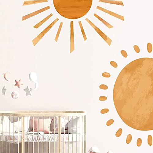 2 PCs Big Boho Meio decalques de parede solar descasque e vara, Oppro grande aquarela Boho Solshine Vinyl Setes de parede de vinil impermeabilizada e removível decalque de parede nascer do sol