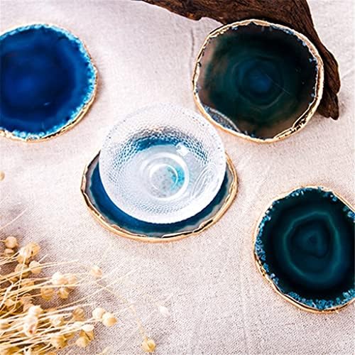 Tbiiexfl 2pcs fatia ágata azul mapa de chá da bandeja de chá de pedras decorativas decoração de ouro decoração de casa de pedras gemidas