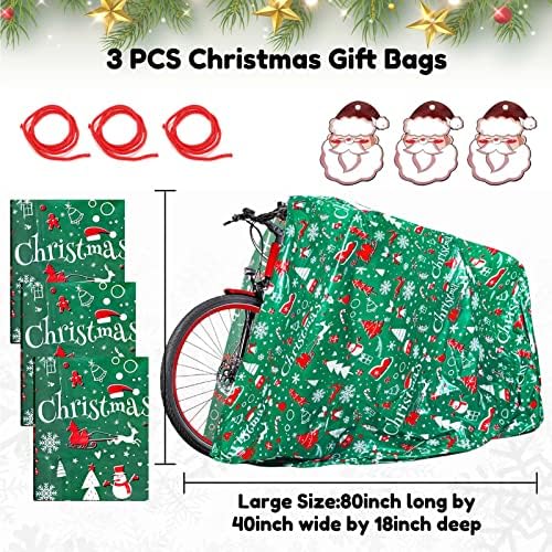 Bolsa de presente de bicicleta de bicicleta de Natal Jumbo ABOOFX 3 peças para bicicleta com tags e laços, 80 x 60 polegadas de presente de Natal sacos de bicicleta de bicicleta para bicicletas pacote pesado e decoração de natal