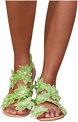 Sandálias da plataforma de USyfakgh para mulheres Flores de verão Imprimir sapatos deslizantes de praia plana aberta do pé de dedo respirável Sandálias
