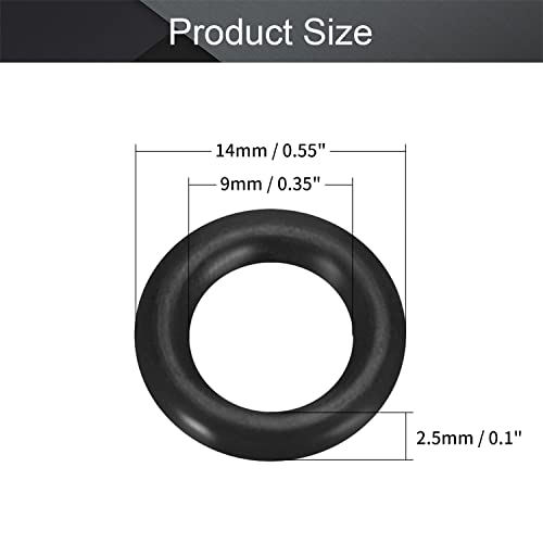 OTHMRO 10PCS Nitrile Rings Rings, arame de 2,5 mm DIA 14mm od métrica de vedação NBR arruelas de borracha NBR para vedação de óleo ou ar, encanamento profissional, reparo de carro, conexões de ar ou gás preto