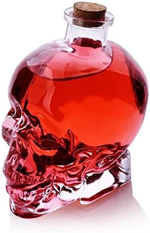 Decanter de uísque de 750 ml, garraque de face de crânio de decanter com decantador de vinho, copo espessado sem chumbo com cortiça,