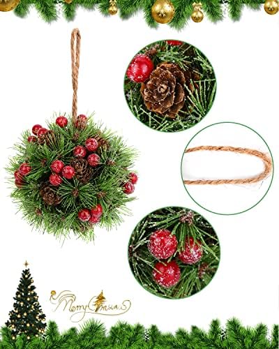 DDHS Mistletoe Ball Christmas Tree Decoration, 2 PCs pendurados em Mistletoe Kiss Ball Pinecones Ornamento de árvore de Natal,