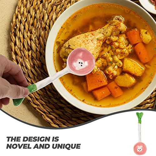 Bestonzon Cerâmica Cerâmica Cupa de Coelho Rabit Padrão de Páscoa Sopa de Páscoa Sobremesa de porcelana Servindo colheres para os aperitivos de sorvete Chá de café 4pcs