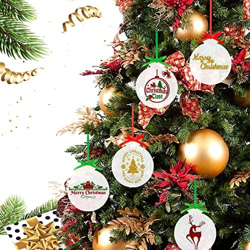 50 peças Clear acrílico de Natal Ornamentos redondos em branco com fitas de orifício