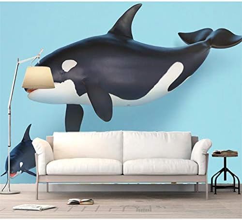 Wangc Cartoon Baleia preta Mural de quarto do quarto de baleia - Modernista minimalista 3D Estréreo
