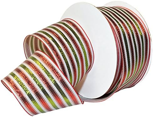 Morex Ribbon Wired Polyester Barroce Noel Ribbon, 2-1/2 x 50 m, vermelho/ouro, 7487,60/50-609
