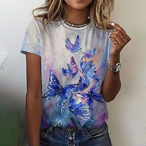Camiseta gráfica de impressão feminina camisa de manga curta de verão redonda de pescoço de pescoço casual blusas superior camiseta leve