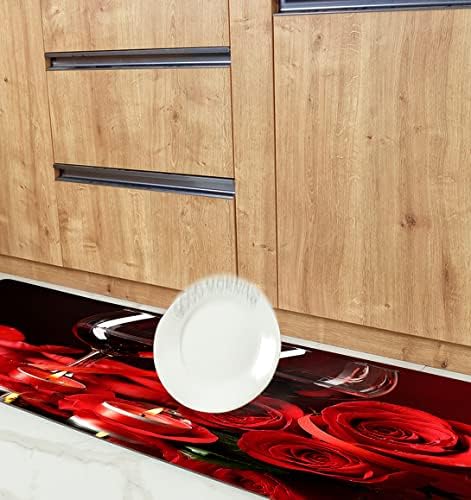 Ailuer Red Kitchen Rugs e tapetes Conjunto de 2 peças Rose Rose Wine Kitchen Decor para cozinha de cozinha sem deslizamento tapetes para cozinha e lavanderia