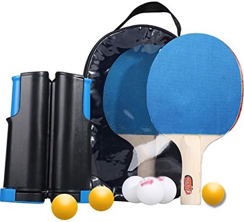 Conjunto de tênis de mesa Shangyan, tênis de tênis de mesa Conjunto de 2 jogadores, Ping Pong Paddle com 6 bolas e estojo de raquete, adequado para uso de escritório, escola e clubes de esportes, Black Blue