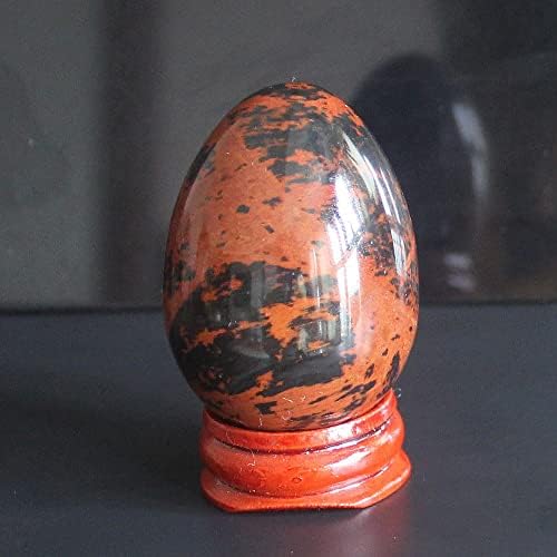 1.96 '' Ovo de larvikita de pedra mista com madeira de cura de cura de cristal artesanato