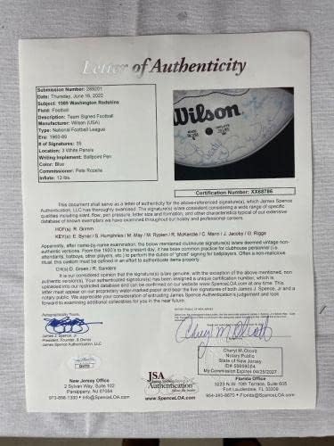 1989 Equipe de comandantes de Washington assinou autografado painel branco futebol JSA Loa - bolas de futebol autografadas
