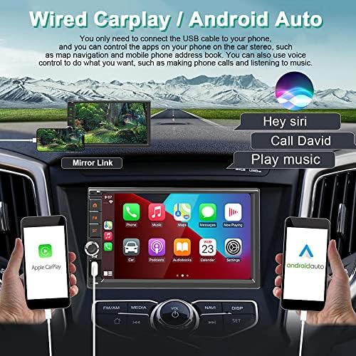 Double Din Car Carplay sem fio CarPlay Android Auto Auto 7 polegadas QLED Touch Screen Car Radio com câmera de backup traseira Bluetooth