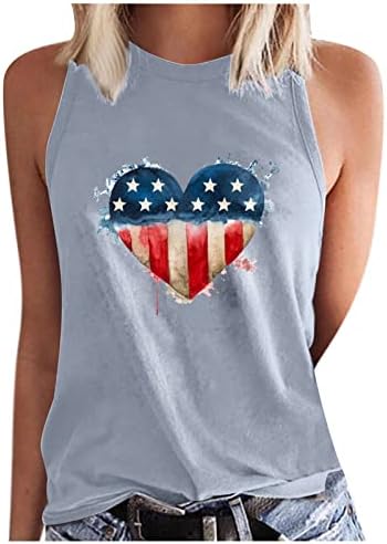 Oplxuo American Flag Tank Tops for Women Independence 4 de julho de julho camiseta patriótica estrela gráfica estampa floral com mangas camisetas sem mangas
