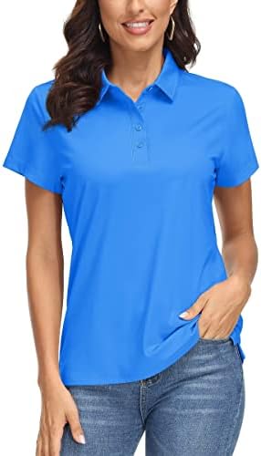 MagComsen Women's Polo Camisetas UPF 50+ Proteção solar 4 Buttons Trabalho casual Dry Short Short Sleeve Golf Golf camisa