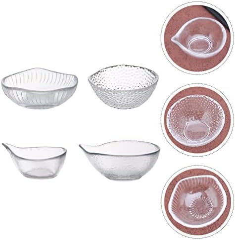 Placas transparentes de hemotão Placas japonesas 4pcs mini tigelas de vidro para preparação de cozinha molhos de sobremesa e prato
