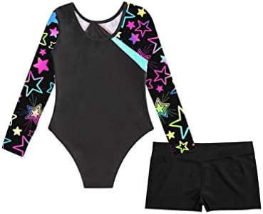 Tiaobug Kids Girls Sparkle Ballet Dance Roupfits Gymnastics collant e shorts Conjunto de 2 peças conjunto de trajes Activewear