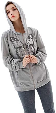 Melas de manga longa Moletomarteira de tamanho de borboleta de grandes dimensões com zíper de zíper com capuzes e-garota dos anos 90