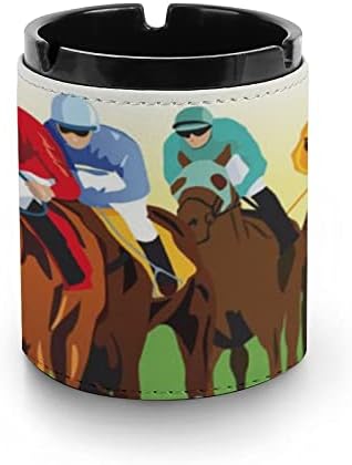Desenhos animados de corridas de cavalos cinzas de couro redondo cigarros bandeja de cinzas portáteis titular para decoração
