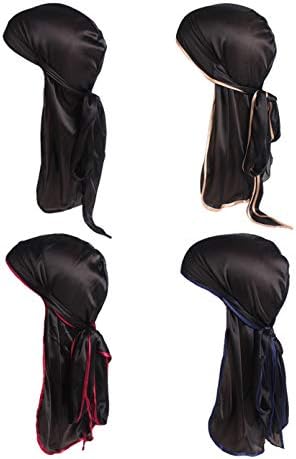 PCs cetim durag veludo durag liner de seda enrolar os gorro de cauda longa bonés de tampa de tiras esticadas para homens mulheres