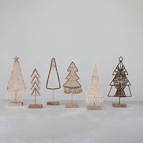Cooperativa criativa 6-1/2 L x 2-1/4 W x 13-1/2 Hosing de algodão e árvore de metal com base de madeira de estrela e manga, marrom