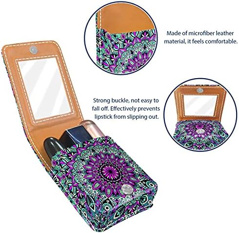 Mini Lipstick Case Estética Mandala Floral Boho Lipstick Organizador com Botão Mirror Botão Make Up Holder Travel Bolsa cosmética
