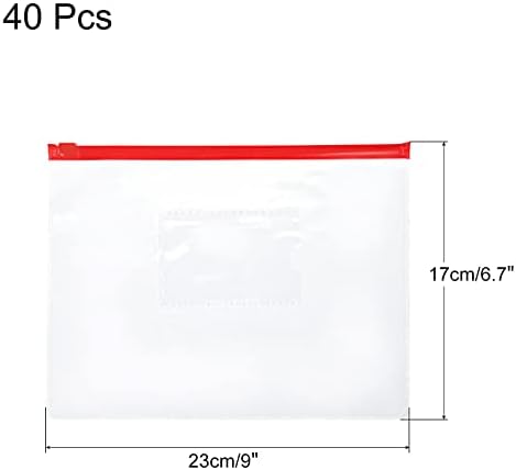 Meccanixity Zip Envelope Arquivo Sacos, Tamanho A5 Pvc Clear Bill Document Pocket para Office Home, Red Pack of 40