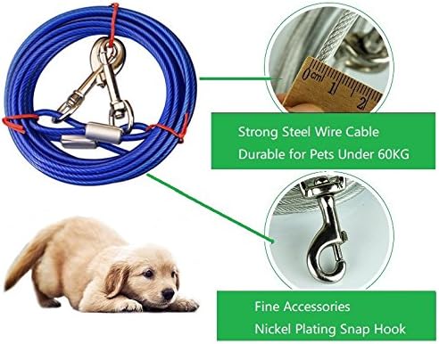Cadeia de trela de amarração para animais de estimação - 2 cabeças de aço Tieut Tieut Cable Leheh Chew Resistente para cães
