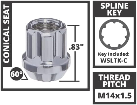 14x1.5 Open Bourge Bolder Spline Strinuts Nuts 0,85 6 LUG Kit de instalação Chrome