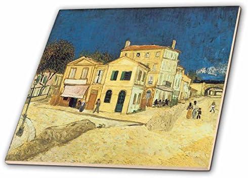 3drose ct_128147_1 A rua, a casa amarela de Vincent van Gogh Ceramic Tile, 4 polegadas