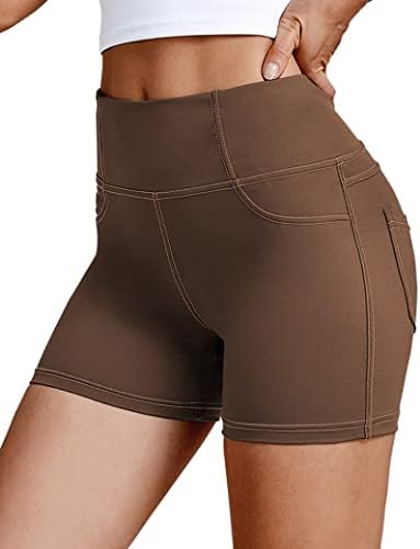 Vooveeya 5 /8 Shorts de bicicleta de ioga de cintura alta com bolsos para mulheres - Buttlet Lifting Workout Spandex Booty