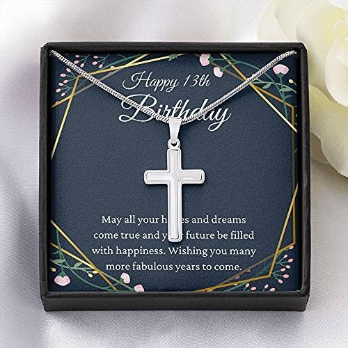 Jóias de cartão de mensagem, colar artesanal- colar de presente personalizado, feliz aniversário de 13 anos, 13º aniversário