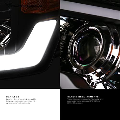 Alpha Owls 8709801 Faróis do projetor com barra de LED seqüencial de switchback e luz de inicialização - Chrome Amber Fits 2009-2014 Ford F150 Halogen Models